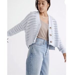 Madewell Tanfield Open-Stitch Oversized Cardigan Pale Dawn Light Blue XXS